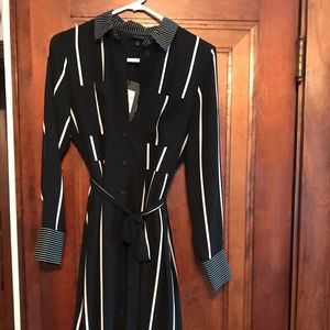 Black and white long sleeve stripe work dress